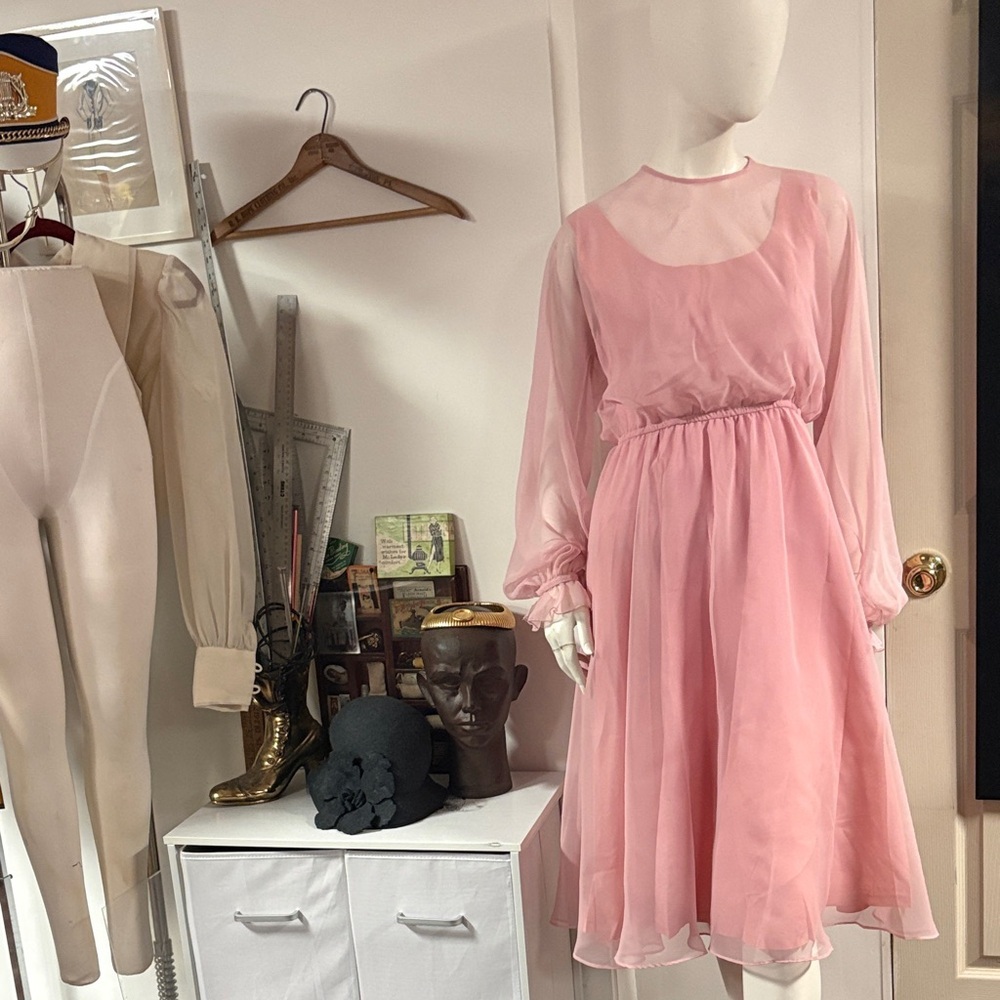 Halston Iii 70s Pink Sheer Taffeta Dress